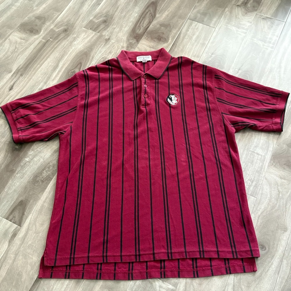 FSU Seminoles Polo Shirt 2X Maroon Black Striped Boca‎ Classics NCAA Embroidered